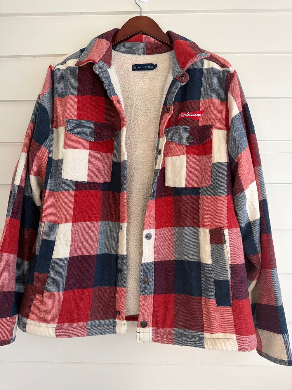 United By Blue x Budweiser Sherpa Lined Plaid Flannel Jacket Men’s L Shacket